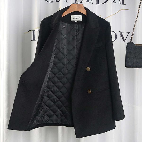 korean black wool coat for women's autumn and winter 2020 new versatile casual loose thickened tweed small suit, White;black 
korean black wool coat for women's autumn and winter 2020 new versatile casual loose thickened tweed small suit, White;black