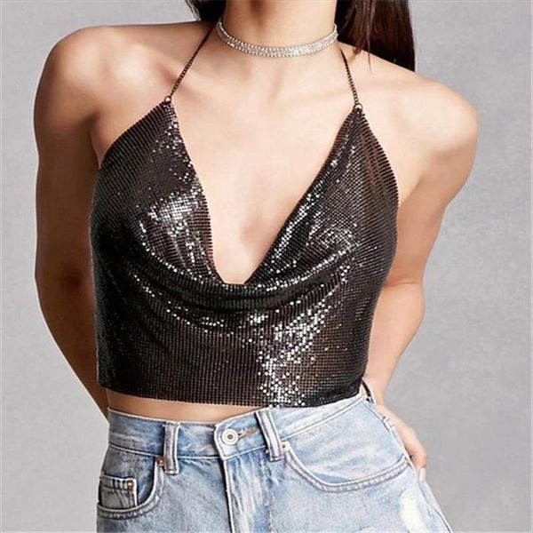 2020 summer cop sequins metal halter cropped backless harness tube deep v neck cropped female, White
2020 summer cop sequins metal halter cropped backless harness tube deep v neck cropped female, White