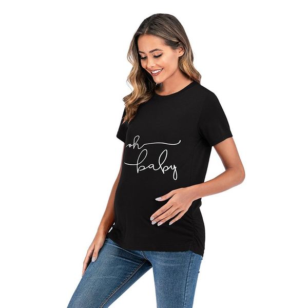short sleeve printed t-shirt, Black;white