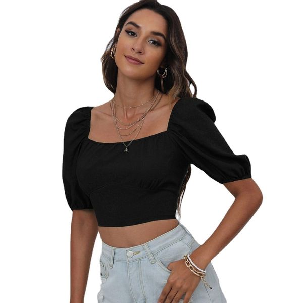 women's & tees summer new style square neck solid color open back bandage t-shirt exposed navel leisure fashion design sense of minori, White
women's & tees summer new style square neck solid color open back bandage t-shirt exposed navel leisure fashion design sense of minori, White