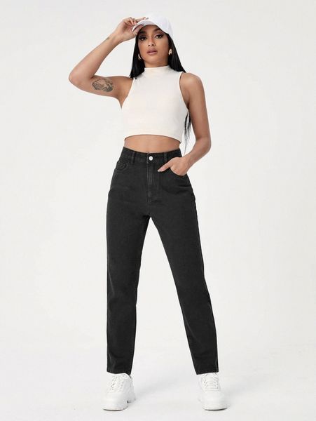 high waist slant pocket jeans c5bm#, Blue