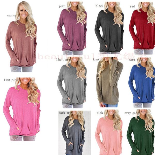 spring fall women clothes fashion long sleeve with pockets round neck t shirts ladies casual solid loose pullover 12 color clothing, White
spring fall women clothes fashion long sleeve with pockets round neck t shirts ladies casual solid loose pullover 12 color clothing, White
