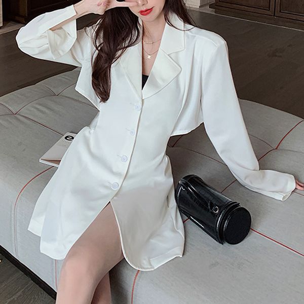 2021 new white backless suit blazer korean slim designer mini winter one-piece undefined women casual office dress t17d, Black;gray 
2021 new white backless suit blazer korean slim designer mini winter one-piece undefined women casual office dress t17d, Black;gray