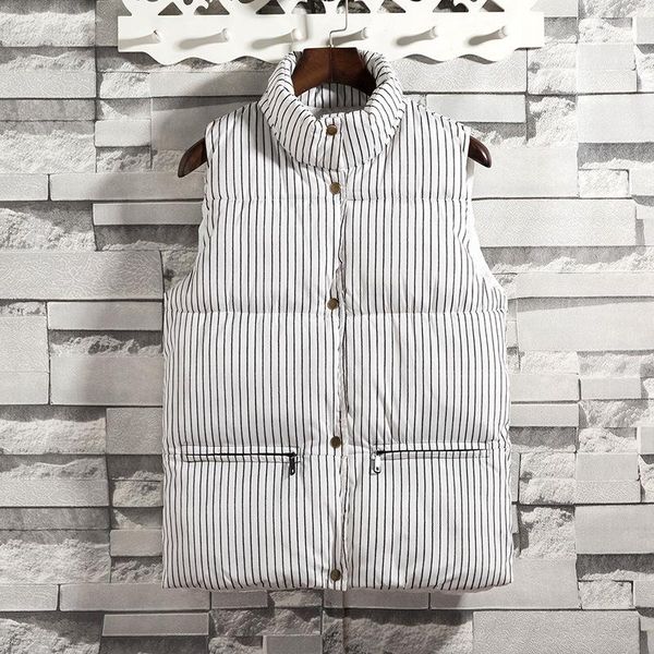 striped men's vest winter down korean style warm casual sleeveless jacket men oversized thick single breasted couple vests, Black;white
striped men's vest winter down korean style warm casual sleeveless jacket men oversized thick single breasted couple vests, Black;white