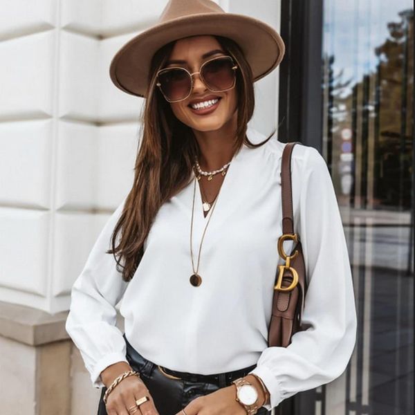 womens blouse fashion long sleeve v-neck shirt simple style solid color blouse ladies slim elegant autumn deep v-neck shirt, White
womens blouse fashion long sleeve v-neck shirt simple style solid color blouse ladies slim elegant autumn deep v-neck shirt, White