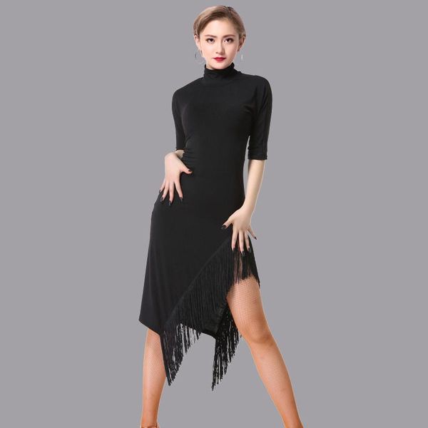 stage wear latin dance dress female performance modern high collar half sleeve uniform dqt1056, Black;red
stage wear latin dance dress female performance modern high collar half sleeve uniform dqt1056, Black;red