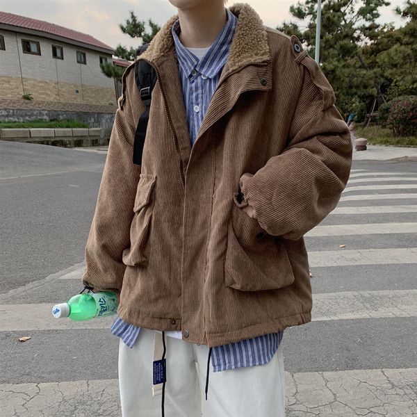 2021 new men's solid color coats winter thickened corduroy coat lamb wool warm parkas korean streetwear clothing 2dzs, Black
2021 new men's solid color coats winter thickened corduroy coat lamb wool warm parkas korean streetwear clothing 2dzs, Black