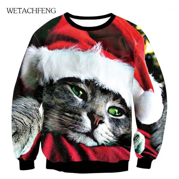 fashion cute santa cat ugly christmas sweaters funny 3d printed jumpers xmas sweater o neck sweatshirts mens clothes1, White;black 
fashion cute santa cat ugly christmas sweaters funny 3d printed jumpers xmas sweater o neck sweatshirts mens clothes1, White;black