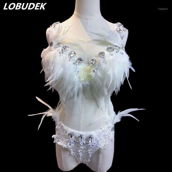 female bar nightclub costume white feathers crystals pearls bikini bra set led mesh skirts party dj performance dance wear1, Black;red 
female bar nightclub costume white feathers crystals pearls bikini bra set led mesh skirts party dj performance dance wear1, Black;red