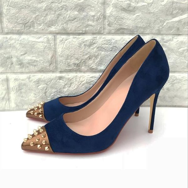 2021 fashion spikes navy blue suede leather poined toe stiletto high heel shoe pump high-heeled shoes dress shoes, Black
2021 fashion spikes navy blue suede leather poined toe stiletto high heel shoe pump high-heeled shoes dress shoes, Black