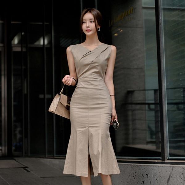 fashion sleeveless split mermaid mid length dress women ol work business slim waisted female dress summer vestidos femme 2020, Black;gray
fashion sleeveless split mermaid mid length dress women ol work business slim waisted female dress summer vestidos femme 2020, Black;gray
