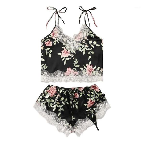 women's sleepwear 3pc women satin lace silk camisole shorts thong set printing pajamas lingerie1, Black;red
women's sleepwear 3pc women satin lace silk camisole shorts thong set printing pajamas lingerie1, Black;red