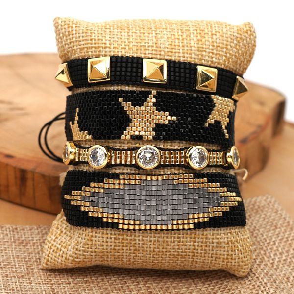 2020 new miyuki rice beads woven black gold five pointed star bracelet diamond jewelry women's bracelet with punk wind rivets and diamo, Golden;silver
2020 new miyuki rice beads woven black gold five pointed star bracelet diamond jewelry women's bracelet with punk wind rivets and diamo, Golden;silver