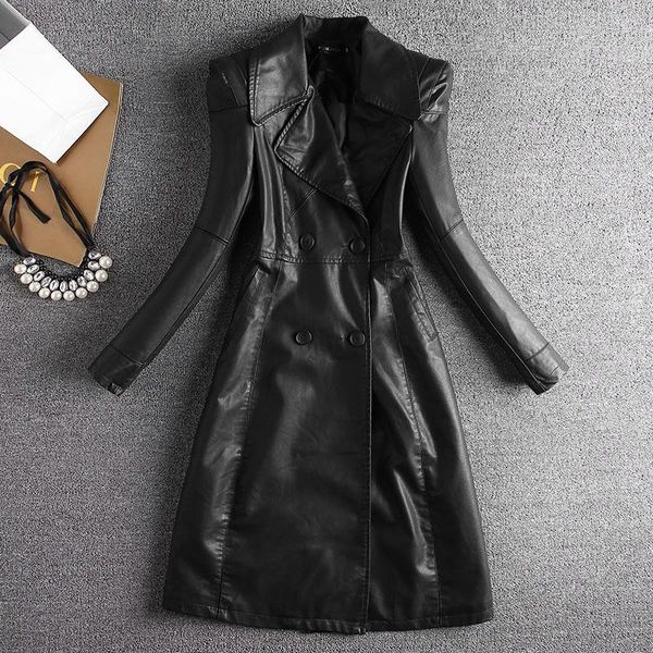 autumn winter female pu faux leather jackets women medium long slim coats double breasted turn-down collar full sleeve lady, Black
autumn winter female pu faux leather jackets women medium long slim coats double breasted turn-down collar full sleeve lady, Black