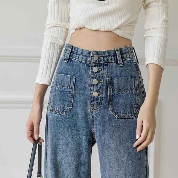 vintage high waist casual jeans woman 2021 spring loose jeans trousers women office chic straight pants, Blue 
vintage high waist casual jeans woman 2021 spring loose jeans trousers women office chic straight pants, Blue