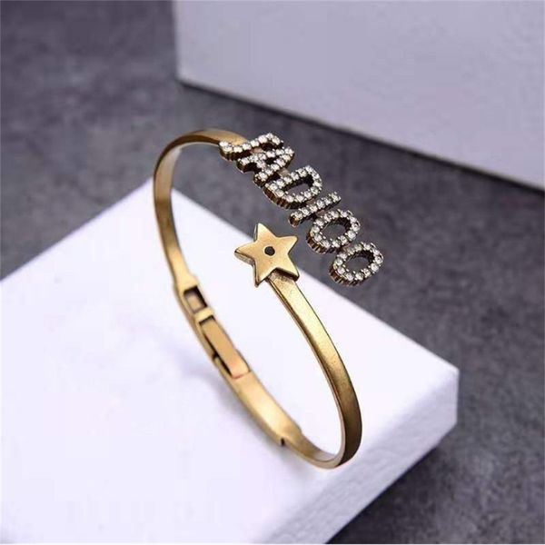 bracelet punk red brass band brilliant diamonds star, Black