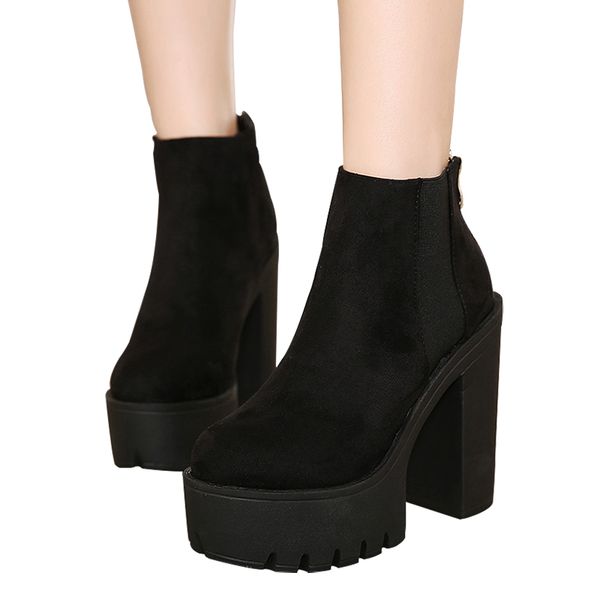 gdgydh fashion black ankle boots for women thick heels spring autumn flock platform shoes high heels black zipper ladies boots 201022
gdgydh fashion black ankle boots for women thick heels spring autumn flock platform shoes high heels black zipper ladies boots 201022