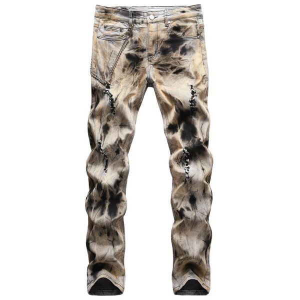men's jeans leosoxs retro men hole stretch skinny metal accesories washed full length denim slim vintage ripped trousers, Blue
men's jeans leosoxs retro men hole stretch skinny metal accesories washed full length denim slim vintage ripped trousers, Blue
