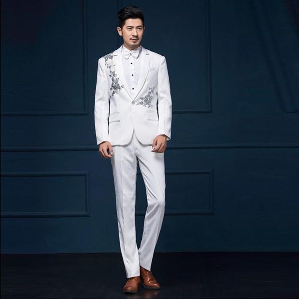 men's suits & blazers men host sequins flower formal wedding dress costume plus size male clothes stage singer costumes (jacket+pants), White;black
men's suits & blazers men host sequins flower formal wedding dress costume plus size male clothes stage singer costumes (jacket+pants), White;black