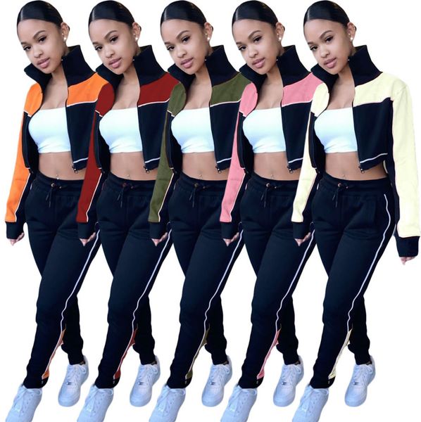 women tracksuit 2 piece set designer stitching contrast high collar coat trousers suits ladies new casual long sleeve pants sportwear j63, Gray
women tracksuit 2 piece set designer stitching contrast high collar coat trousers suits ladies new casual long sleeve pants sportwear j63, Gray
