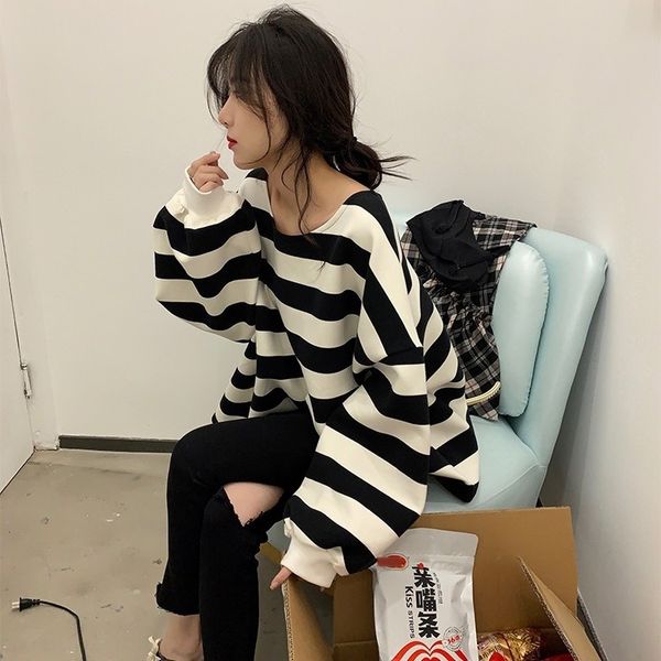 2020 internet celebrity new waitmore sweater loose korean striped women's light ripe trendy base shirt sweaterunderpants sweater idp, Black
2020 internet celebrity new waitmore sweater loose korean striped women's light ripe trendy base shirt sweaterunderpants sweater idp, Black