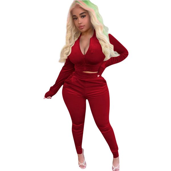 European and American women's gold velvet fabric hoodless pockets long sleeves low collar sexy high quality multicolor two-piece suit, White
European and American women's gold velvet fabric hoodless pockets long sleeves low collar sexy high quality multicolor two-piece suit, White