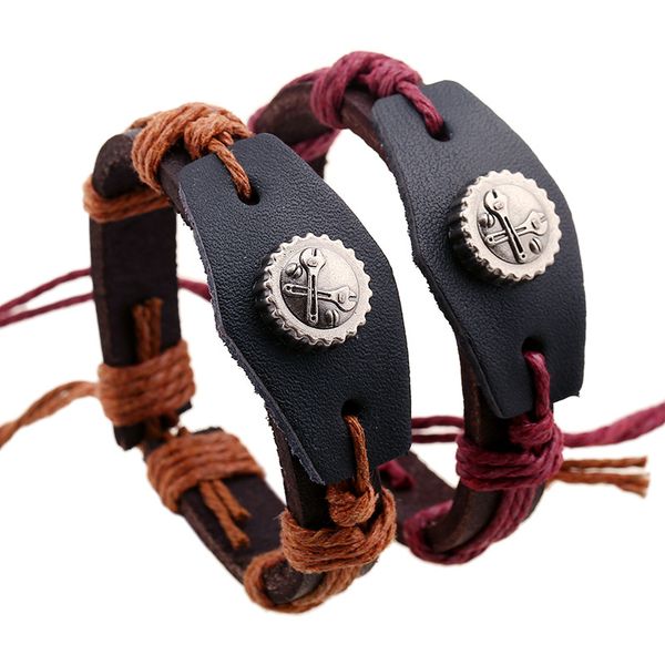 trendy brown/wine red hemp rope leather braided bracelets handmade wrench charm genuine leather bangles jewelry wristbands, Golden;silver
trendy brown/wine red hemp rope leather braided bracelets handmade wrench charm genuine leather bangles jewelry wristbands, Golden;silver