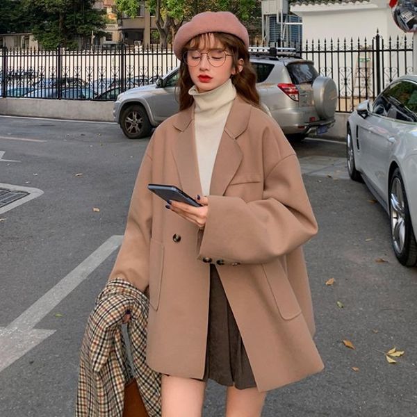 women's wool & blends autumn and winter korean style british elegant lapel woolen coat long-sleeved, Black
women's wool & blends autumn and winter korean style british elegant lapel woolen coat long-sleeved, Black