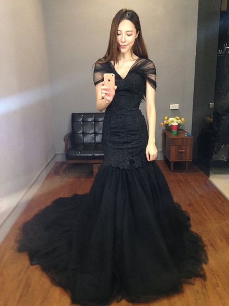 black pearl mermaid evening dresses lace tulle long evening gown sweep train backless prom party dress custom made, Black;red
black pearl mermaid evening dresses lace tulle long evening gown sweep train backless prom party dress custom made, Black;red