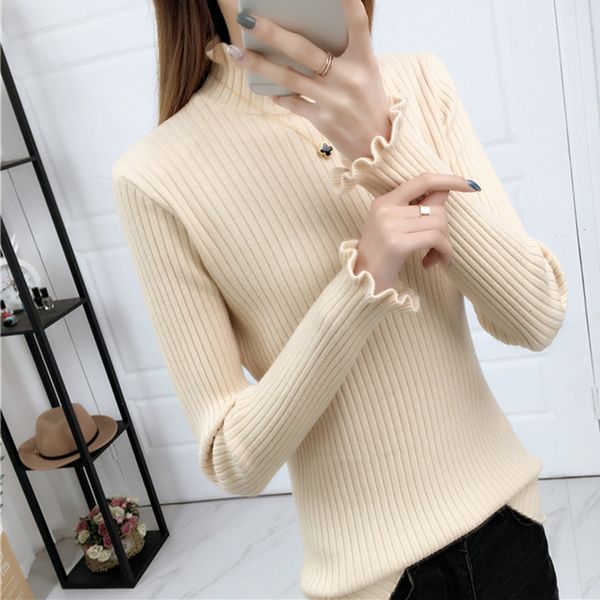 slim autumn winter half turtleneck knitted sweater flare long sleeve ruffle knitting pullover women pull sweaters, White;black
slim autumn winter half turtleneck knitted sweater flare long sleeve ruffle knitting pullover women pull sweaters, White;black