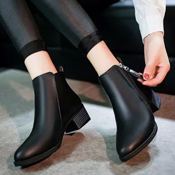 boots for women fashion leather pure color pointed toe zipper shoes square heels vintage women booties, Black
boots for women fashion leather pure color pointed toe zipper shoes square heels vintage women booties, Black