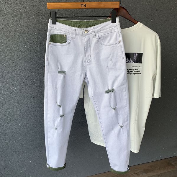 2020 spring new green bottom washed white hole nine-point jeans men's slim fit ankle pants jeans and trouserstrousers and trousers casu, Blue
2020 spring new green bottom washed white hole nine-point jeans men's slim fit ankle pants jeans and trouserstrousers and trousers casu, Blue
