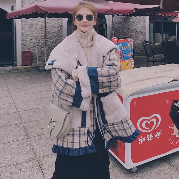 2021 new women's wool jacket retro plaid blue seam lamb lapel contrast sweet new winter loose thicken female coat zs5 usx3, Black
2021 new women's wool jacket retro plaid blue seam lamb lapel contrast sweet new winter loose thicken female coat zs5 usx3, Black