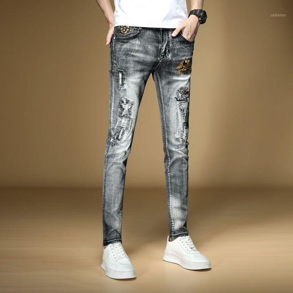 spring and autumn 2020 fashion denim embroidery flower hip hop personality hole jeans men korean elastic slim feet beggar pants1, Blue
spring and autumn 2020 fashion denim embroidery flower hip hop personality hole jeans men korean elastic slim feet beggar pants1, Blue