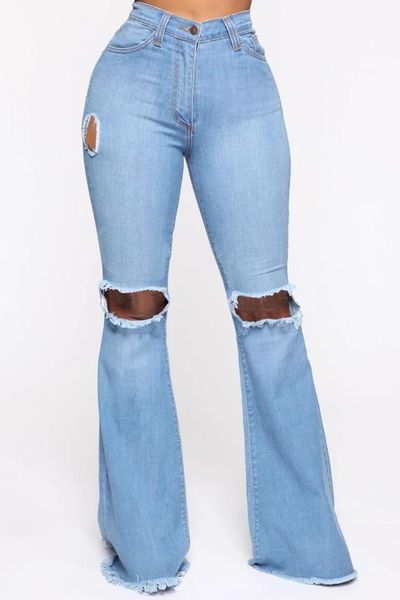 high waist hole mop jeans women's new, Blue 
high waist hole mop jeans women's new, Blue