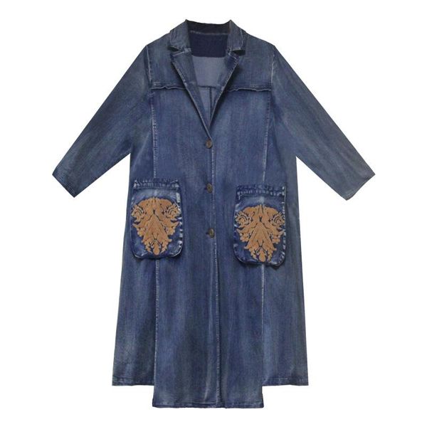 new women embroidery denim trench coat turn down collar female vintage windbreaker loose long jeans trench coat, Tan;black
new women embroidery denim trench coat turn down collar female vintage windbreaker loose long jeans trench coat, Tan;black