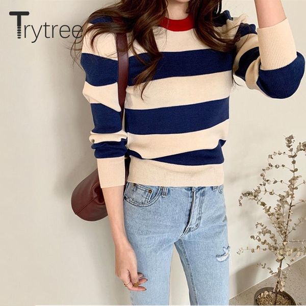 trytree 2021 spring autumn casual women sweaters striped panelled o-neck pullovers gentle elastic knitted sweater for women, White;black 
trytree 2021 spring autumn casual women sweaters striped panelled o-neck pullovers gentle elastic knitted sweater for women, White;black