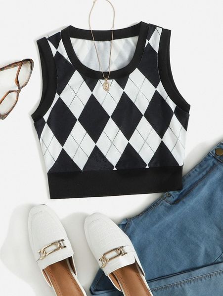 argyle print tank f8jj#, White