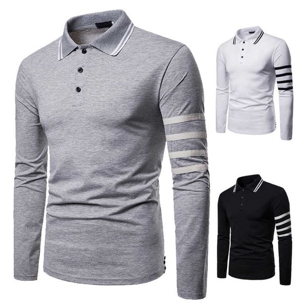 goods in great demandspring new fashion pure-color white belt stitching men's flip collar long sleeve polo, White;black 
goods in great demandspring new fashion pure-color white belt stitching men's flip collar long sleeve polo, White;black