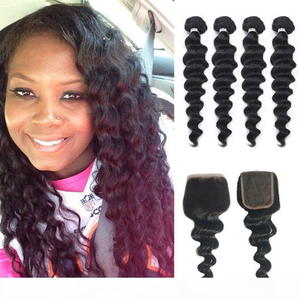 brazilian mongolian indian malaysian peruvian virgin human hair loose wave 4 5 bundles with closure loose deep weave with closure, Black 
brazilian mongolian indian malaysian peruvian virgin human hair loose wave 4 5 bundles with closure loose deep weave with closure, Black