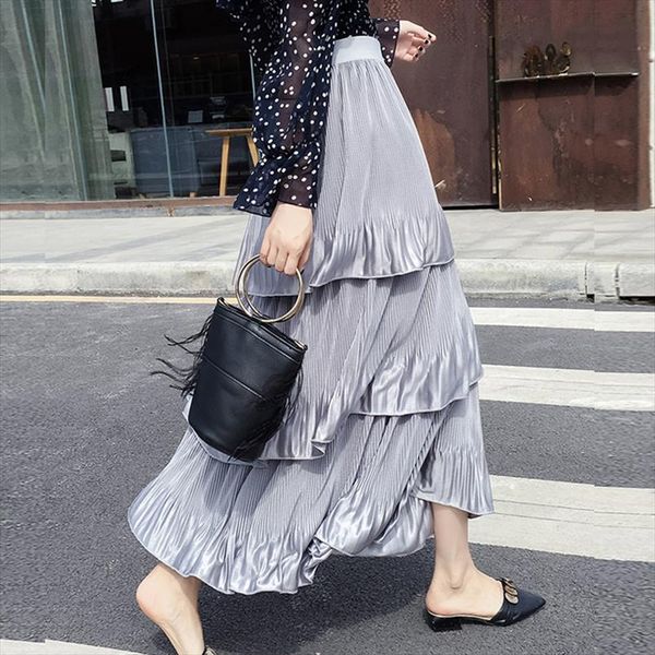 female silk touch multi layered cakee maxi long skirts elastic waist pleated a line tiered ankle long skirts, Black
female silk touch multi layered cakee maxi long skirts elastic waist pleated a line tiered ankle long skirts, Black