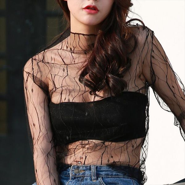 2020 women glitter sheer mesh new women casual perspective hollow out female basic blouse, White
2020 women glitter sheer mesh new women casual perspective hollow out female basic blouse, White