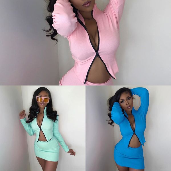new women's skirt zipper fashion solid color double zipper long sleeve lapel cardigan short skirt casual suit h9jll, Gray
new women's skirt zipper fashion solid color double zipper long sleeve lapel cardigan short skirt casual suit h9jll, Gray