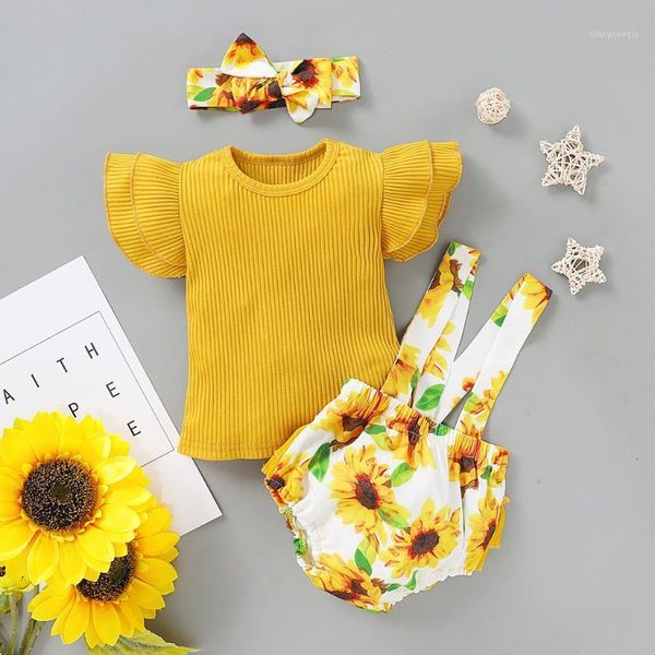 (0-24m) children's solid color flying sleeve + sunflower strap pants + hair set 3 pieces pit t-shirt sunflower s41, White
(0-24m) children's solid color flying sleeve + sunflower strap pants + hair set 3 pieces pit t-shirt sunflower s41, White