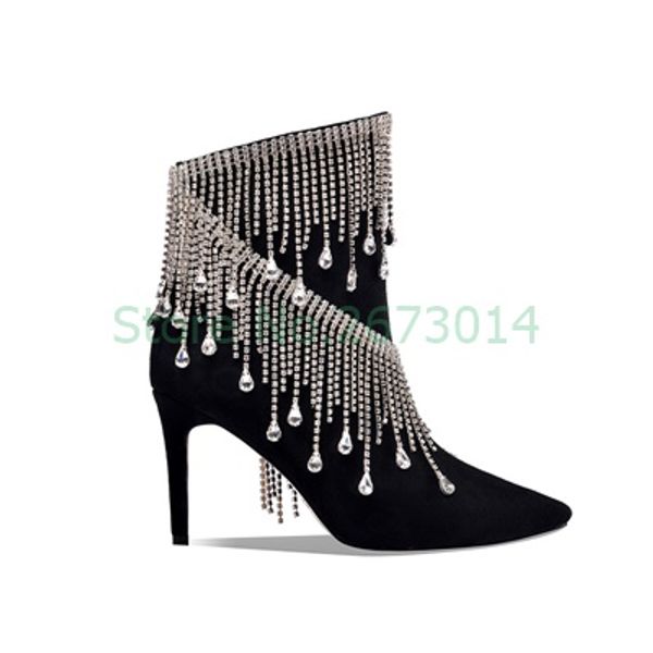 designer shoes woman slip on boots ankle black rivet boots short boots pointed toe side rhinestone chain stiletto high hee
designer shoes woman slip on boots ankle black rivet boots short boots pointed toe side rhinestone chain stiletto high hee