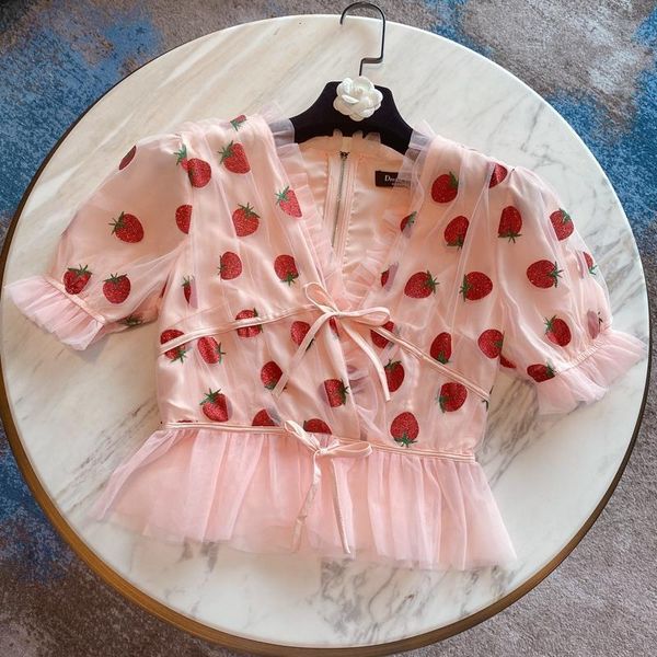 pink strawberry mesh v neck blouses 2020 woman new summer puff sleeve runway design vestido casual sweet female, White
pink strawberry mesh v neck blouses 2020 woman new summer puff sleeve runway design vestido casual sweet female, White