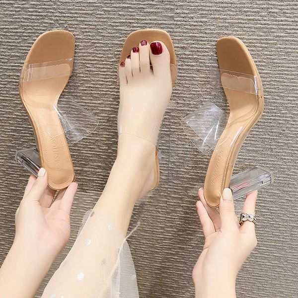 sandals women wear thick summer high transparent one line crystal heel half sandals, Black
sandals women wear thick summer high transparent one line crystal heel half sandals, Black