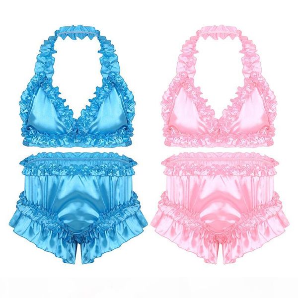 yizyif gay men underwear sissy panties soft satin frilly ruffled halter neck bra with knickers bloomers briefs lingerie set, Black;white
yizyif gay men underwear sissy panties soft satin frilly ruffled halter neck bra with knickers bloomers briefs lingerie set, Black;white