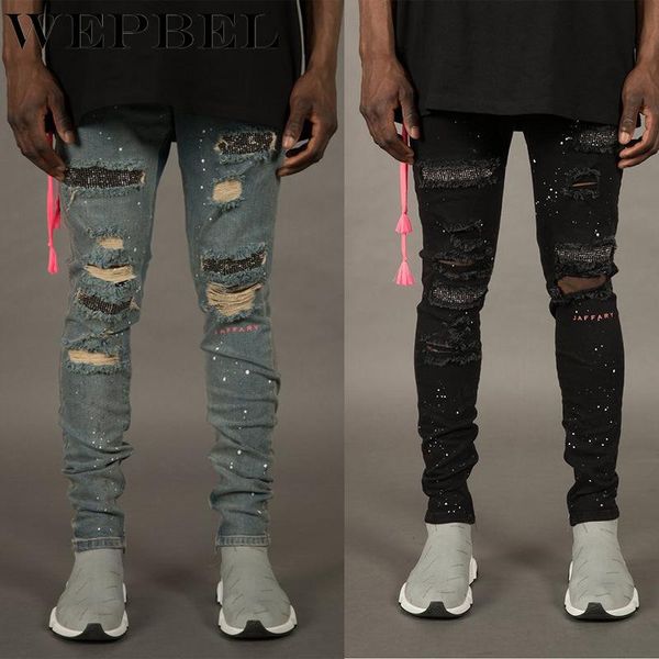 men's jeans wepbel men skinny hole spring autumn punk street slim pencil pants high waist zipper denim cowboy trousers, Blue
men's jeans wepbel men skinny hole spring autumn punk street slim pencil pants high waist zipper denim cowboy trousers, Blue