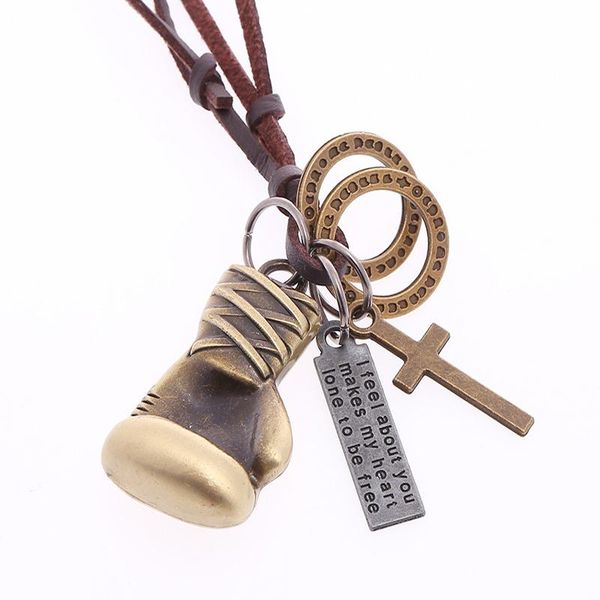 fashion adjustable length leather choker men copper alloy color boxing glove charm pendant necklace sport fitness jewelry, Silver
fashion adjustable length leather choker men copper alloy color boxing glove charm pendant necklace sport fitness jewelry, Silver